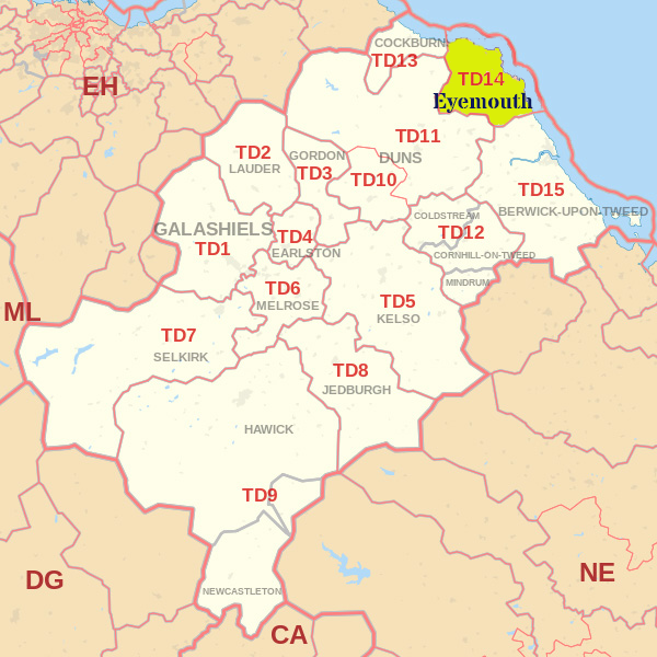 TD14 postcode map, ​​​​​​​​​​​​​​​​​​Dunbar skip hire